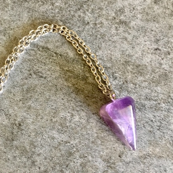 Natural Amethyst & silver toned alloy necklace - Picture 4 of 7